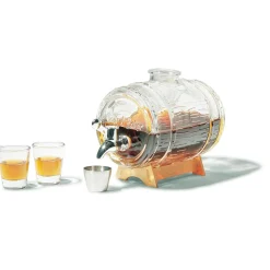 Gifi Distributeur de boisson tonneau support bois 1,5 L verres x2