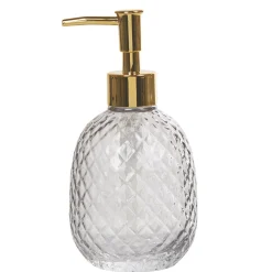 Gifi Aménagement Salle De Bain^Distributeur savon liquide rond verre gris doré