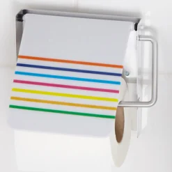 Gifi Equipement Douche^Dérouleur papier WC blanc rayures colorés