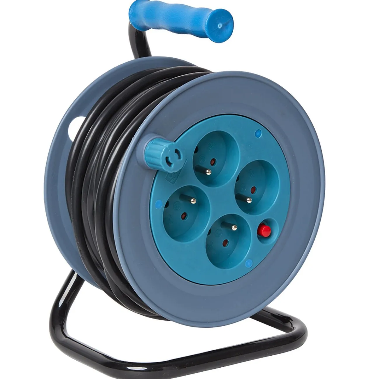 Gifi Accessoires Électriques^Enrouleur de câble compact 15 m multiprises x4 bleu et noir