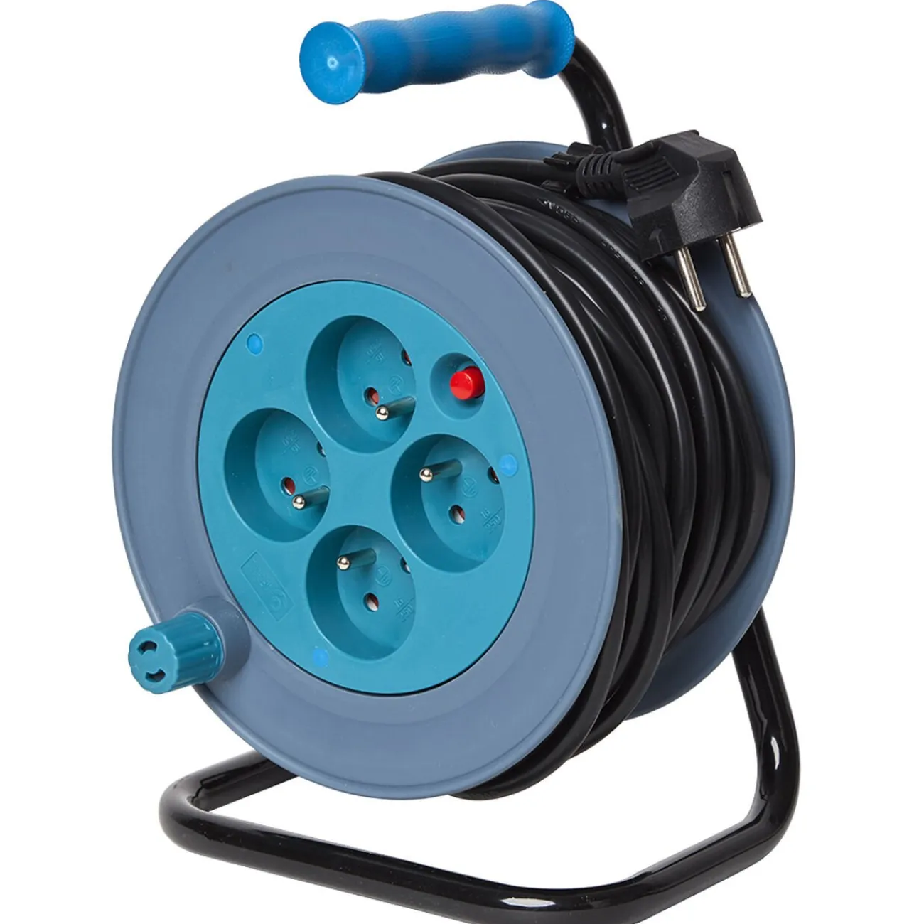 Gifi Accessoires Électriques^Enrouleur de câble compact 15 m multiprises x4 bleu et noir