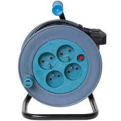 Gifi Accessoires Électriques^Enrouleur de câble compact 15 m multiprises x4 bleu et noir