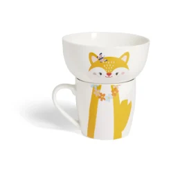 Gifi Ensemble bol et mug en porcelaine motif enfant motif renard H15cm