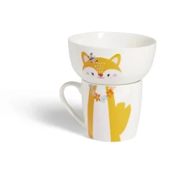 Gifi Ensemble bol et mug en porcelaine motif enfant motif renard H15cm