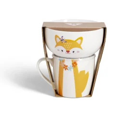 Gifi Ensemble bol et mug en porcelaine motif enfant motif renard H15cm