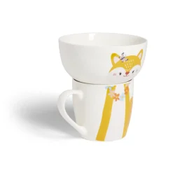 Gifi Ensemble bol et mug en porcelaine motif enfant motif renard H15cm