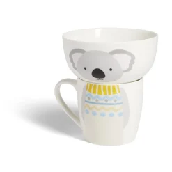 Gifi Ensemble bol et mug en porcelaine motif enfant motif koala H15cm