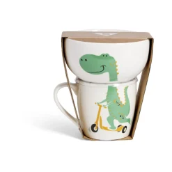 Gifi Ensemble bol et mug en porcelaine motif enfant motif dinosaure H15cm