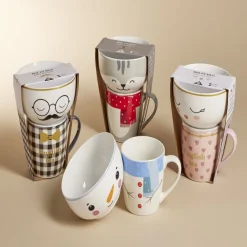 Gifi Ensemble mug 355ml avec bol 520ml porcelaine motif bonhomme de neige