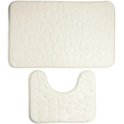 Gifi Aménagement Salle De Bain^Ensemble tapis de bain et contour WC à mémoire de forme beige ou gris
