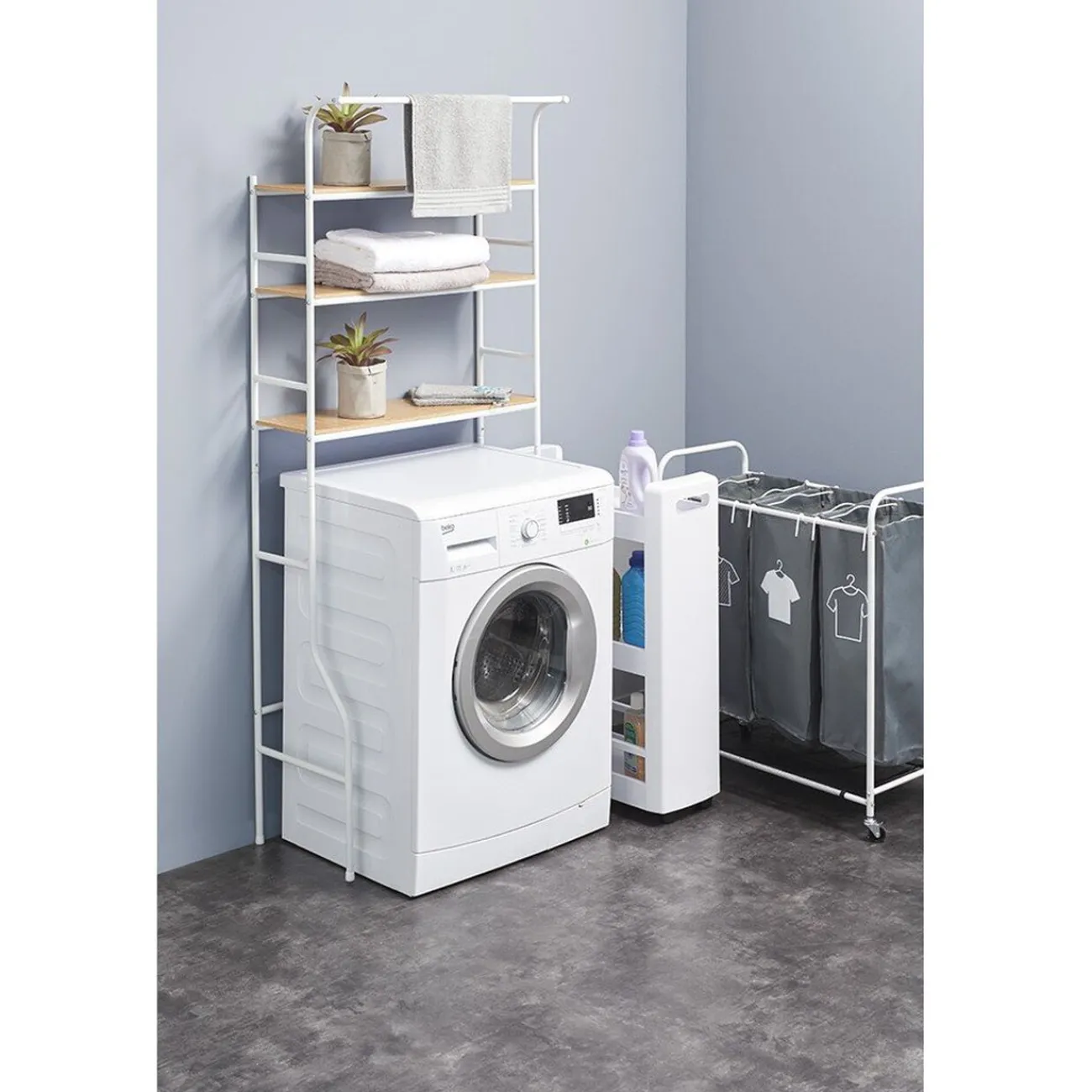 Gifi Entretien Du Linge|Etagère de rangement buanderie blanche et naturelle