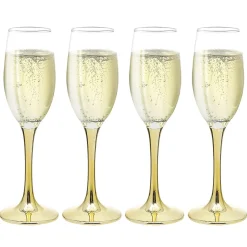 Gifi Flûte en verre transparent pied doré x4