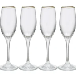 Gifi Flûte en verre transparent avec liseré doré x4