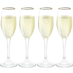 Gifi Flûte en verre transparent avec liseré doré x4