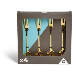 Gifi Fourchette à dessert x4 design feuille inox doré L15cm
