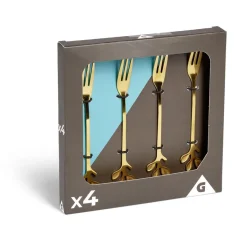 Gifi Fourchette à dessert x4 design feuille inox doré L15cm