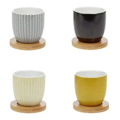 Gifi Gobelet à expresso avec sous tasse en bambou x4