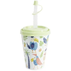 Gifi Gobelet avec couvercle paille plastique vert Ø8,7xH20cm