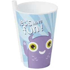 Gifi Gobelet avec paille intégrée bleu motif monstre violet Ø9xH13,5cm