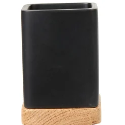 Gifi Aménagement Salle De Bain^Gobelet de salle de bain noir et bois