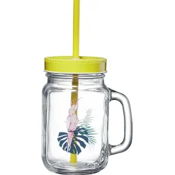 Gifi Gobelet en verre avec couvercle et paille assortie 400 ml
