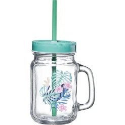 Gifi Gobelet en verre avec couvercle et paille assortie 400 ml