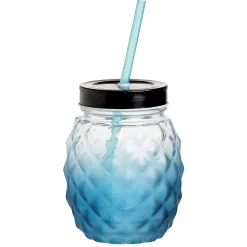 Gifi Gobelet en verre forme ananas avec paille et couvercle Ø9,5xH12,5cm