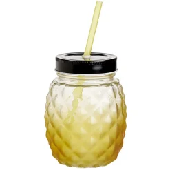 Gifi Gobelet en verre forme ananas avec paille et couvercle Ø9,5xH12,5cm