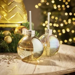 Gifi Gobelet en verre forme boule de Noël avec paille