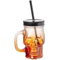 Gifi Gobelet en verre forme tête de mort avec paille et couvercle