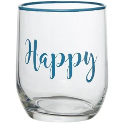 Gifi Gobelet en verre inscription Happy bord coloré 31,5 cl