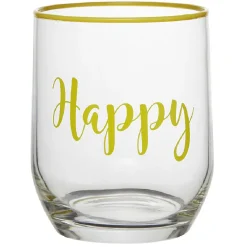 Gifi Gobelet en verre inscription Happy bord coloré 31,5 cl