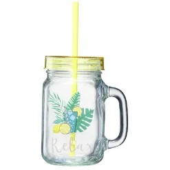 Gifi Gobelet en verre motif exotique avec paille 480 ml