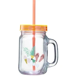 Gifi Gobelet en verre motif exotique avec paille 480 ml