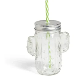 Gifi Gobelet 460ml forme cactus avec paille verre transparent