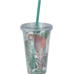 Gifi Gobelet plastique et paille décor perroquet exotique