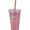 Gifi Gobelet plastique rose et paille décor pastèque hello summer