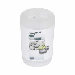 Gifi Aménagement Salle De Bain^Gobelet porte brosse à dents motif galet zen blanc transparent