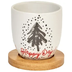 Gifi Gobelets café et sous tasse blanc motif noir rouge 11 cl x4