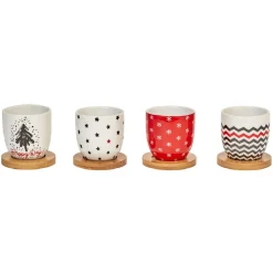 Gifi Gobelets café et sous tasse blanc motif noir rouge 11 cl x4