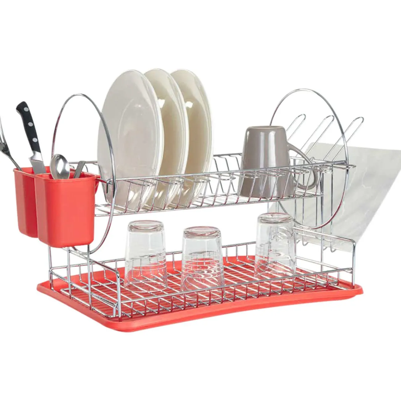 Gifi Égouttoir 2 niveaux avec receveur rouge