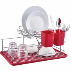 Gifi Égouttoir avec plateau et supports couverts rouges 2 niveaux