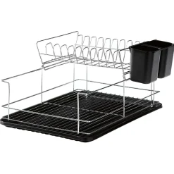 Gifi Égouttoir avec plateau et supports couverts noirs 2 niveaux