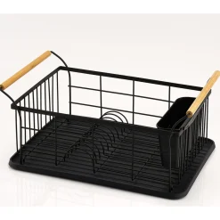 Gifi Égouttoir range-couverts poignées bambou plateau noir mat