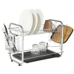 Gifi Égouttoir XXL 2 niveaux récupérateur d'eau inox