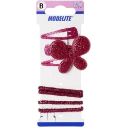 Gifi Beauté^Kit pince clic clac x3 + élastique rose pailleté x4