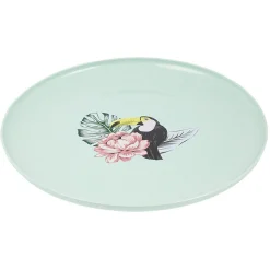 Gifi Lot de 4 assiettes plates décor oiseau et feuille