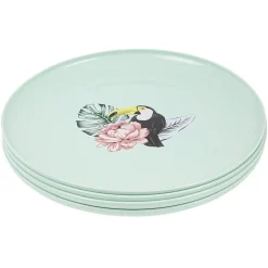 Gifi Lot de 4 assiettes plates décor oiseau et feuille