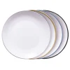 Gifi Lot de 4 assiettes plates rondes porcelaine blanche avec liseré coloré