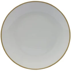 Gifi Lot de 4 assiettes plates rondes porcelaine blanche avec liseré coloré